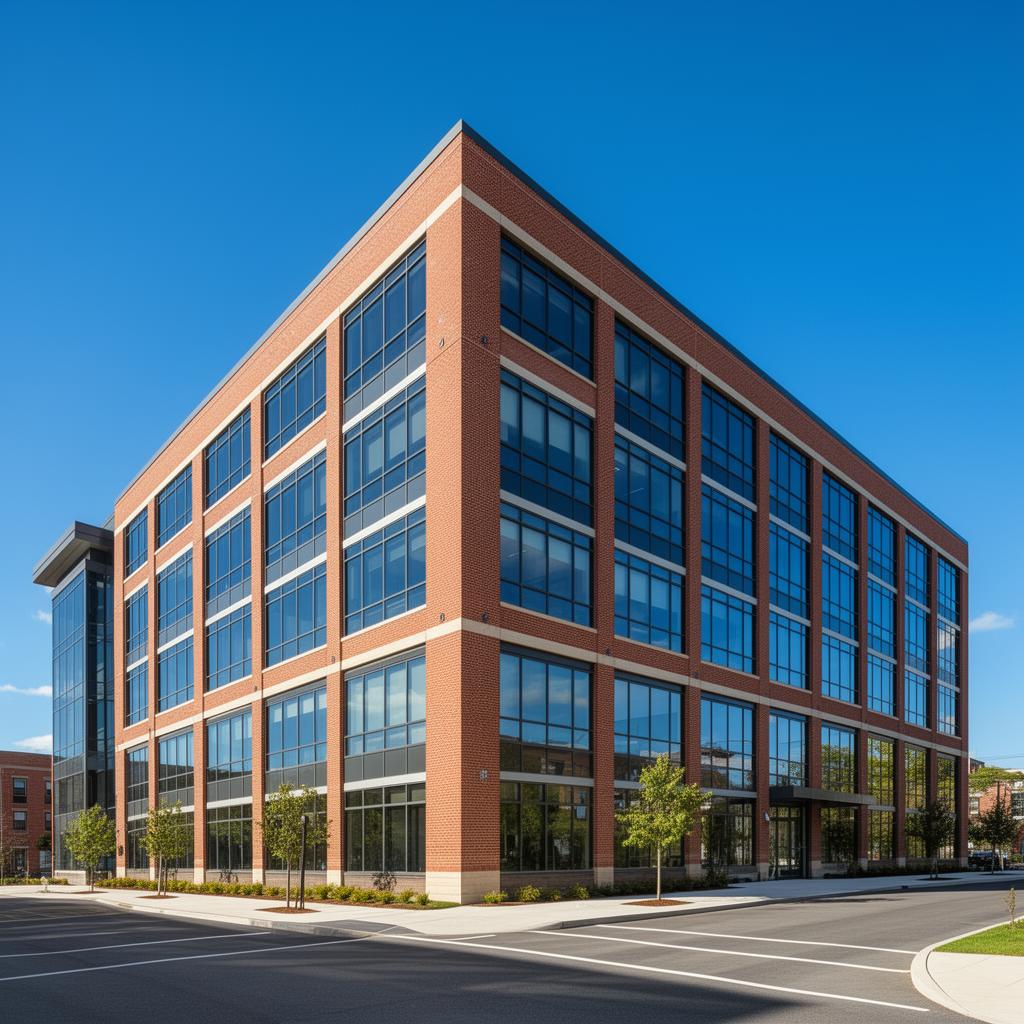 Commercial brick and glass building in New England